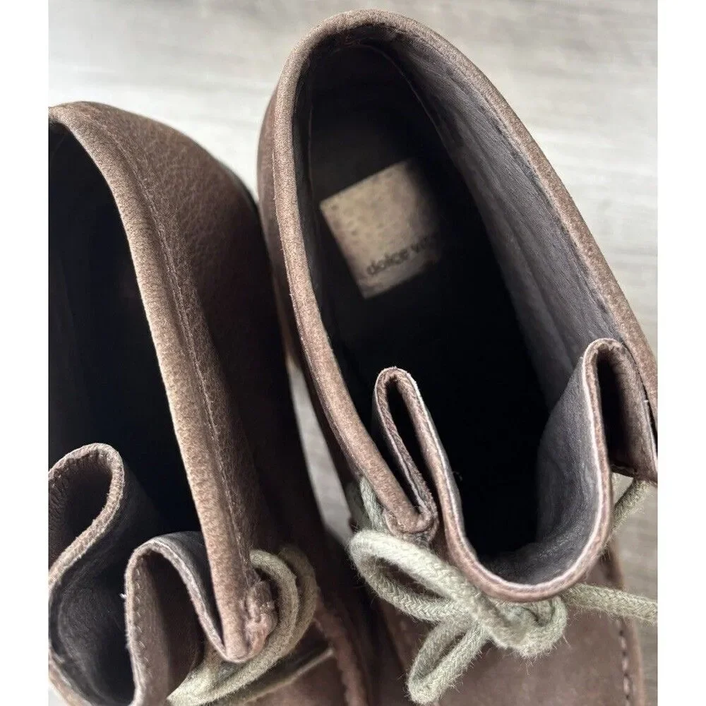Dolce Vita Brown Suede Stacked Heel Booties Size 7 Heeled Boots Boho Moc Toe